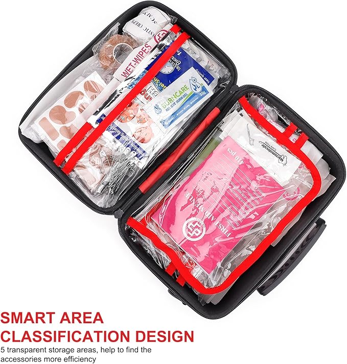410 Piece Waterproof Hard Shell First Aid Kit for Home, Car, Travel, Camping, Truck, Hiking, Sports, Office, Vehicle & Outdoor Emergencies - Emergency Medical Kits (Red)