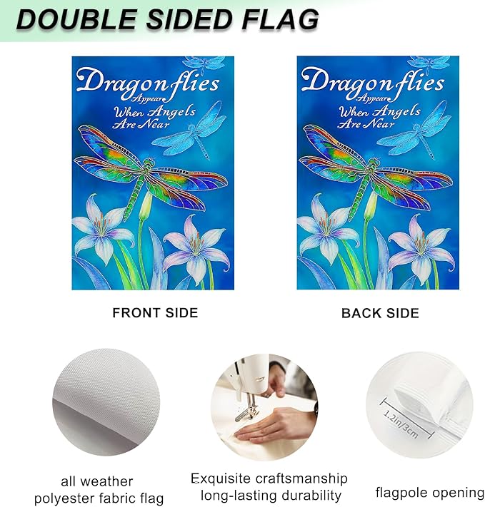 IVN Dragonfly Garden Flag 12x18 Inch Double Sided Blue Flower Outdoor Yard Flag for Home Front Door Lawn Porch Nature Decor