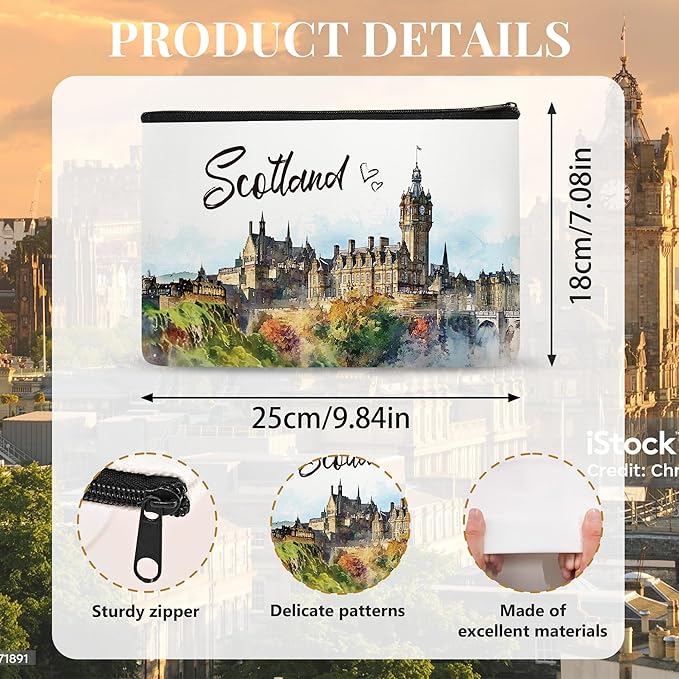Scotland Makeup Bags Gifts for Women, Scotland Souvenirs Themed Gifts Cosmetic Bag, City Travel Essentials Gifts for Girls Besties Best Friend Bff Sister Daughter