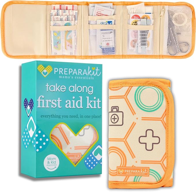 Travel First Aid Kit for Kids - Mini Car, Purse, Backpack, or Diaper Bag 75 Piece Medicine Includes All Essential Medical Supplies TSA-Approved (Orange Crush)