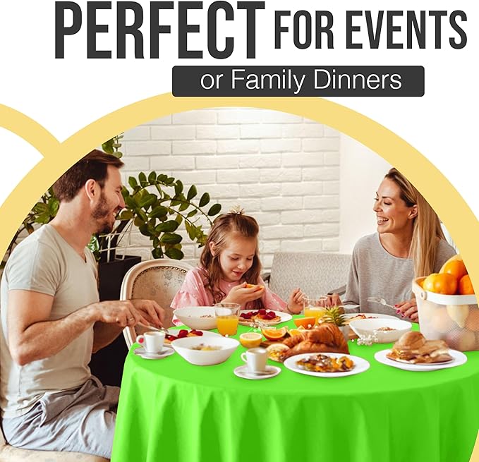 Exquisite 66% Thicker Premium Lime Green Round Tablecloth 0.5 Mil 6 Pack Plastic Table Cloth Disposable 84 Inch Round Plastic Tablecloth Won't Tear Easily Like Cheap Thin Brands