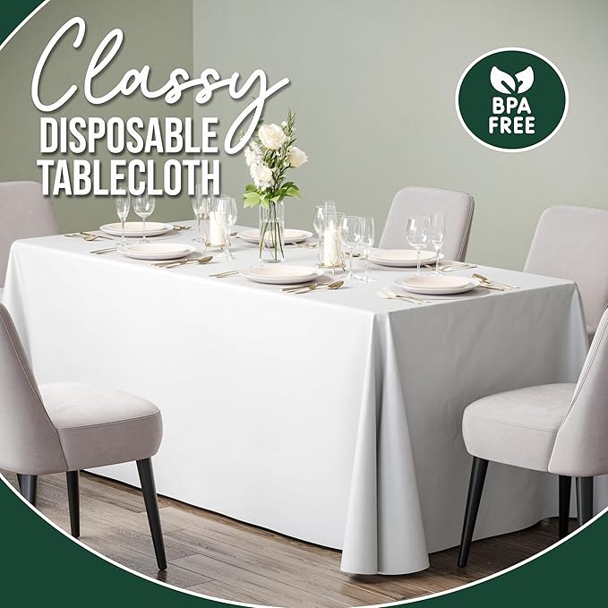 12 Pack White Plastic Table Cloth - 70 x 120 Inch Rectangle Disposable Tablecloth for Parties - Rectangle Tablecloth - Disposable Table Cloths for Parties - Great for Picnics And Formal Events