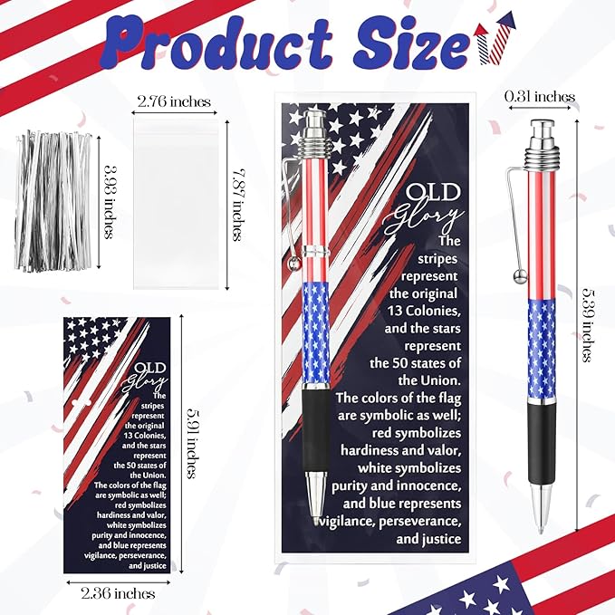 200 Sets American Flag Ballpoint Pens Bulk USA Patriotic Themed Black Ink Retractable Pen Stars Stripes Bookmarks Stationery Easter Party Gifts for Home Office Army Veterans Souvenirs