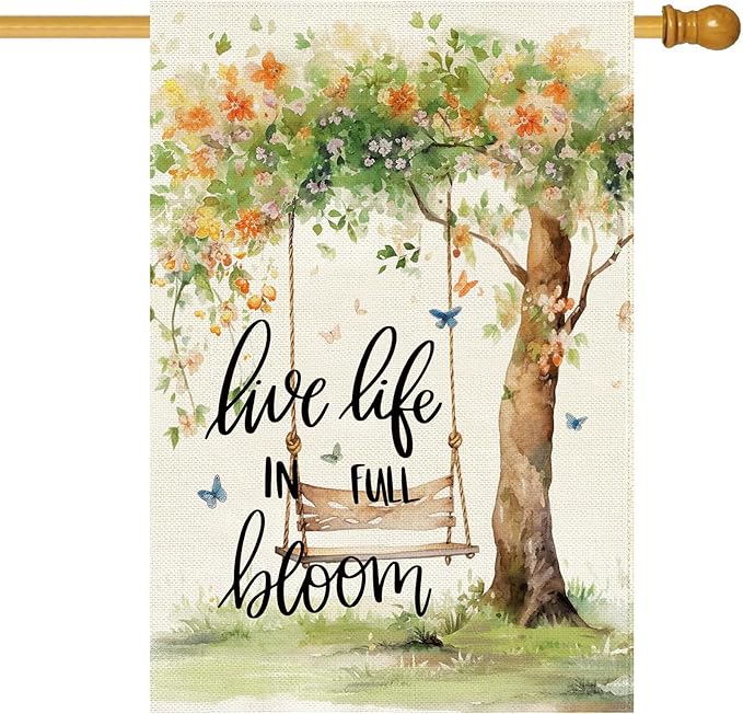 Baccessor Spring Garden Flag 28 x 40 Inch, Floral Tree Swing Double Sided Burlap Welcome Large Yard Flag Seasonal Holiday Lawn Proch Outdoor Outside Decor
