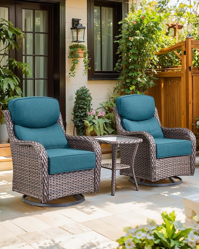 Luxury 24x24x6 Inch Smile Outdoor Seat Cushions Set of 2 - Superior Comfortable Water-Repellent Patio Chair Cushion for Porch Rattan Dining Glider Loveseat Sectional Sofa - Peacock Blue