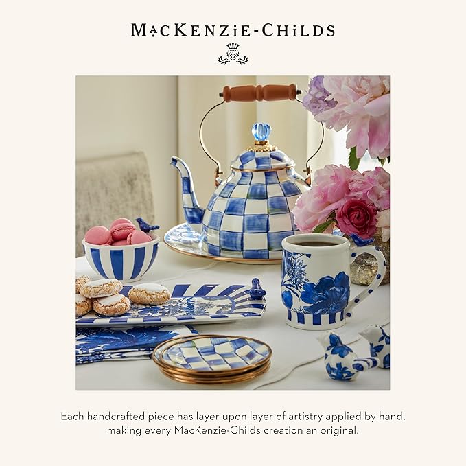 MACKENZIE-CHILDS Enamel Mug, Cute Enamelware Coffee and Tea Mug, Unique Drinkware, 16 Ounces, Blue-and-White Royal Check, Set of 1