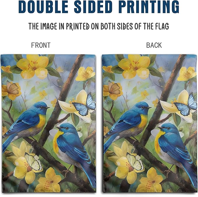 Summer Garden Flags Floral Bluebird Garden Flag Flower Spring Yard Flags for Outside 12x18 Double Sided Outdoor Front Porch Decor