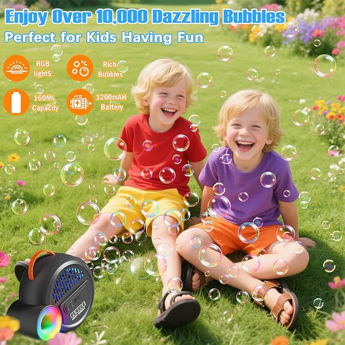 Bubble Machine for Kids Toddlers,Automatic Bubble Maker with RGB Light,Rechargeable Type-C Charge Bubble Blower,Bubble Toy for 3 4 5 6 7 Year Old Boy Girl,Outdoor Party Wedding Birthday Gifts(Gray)