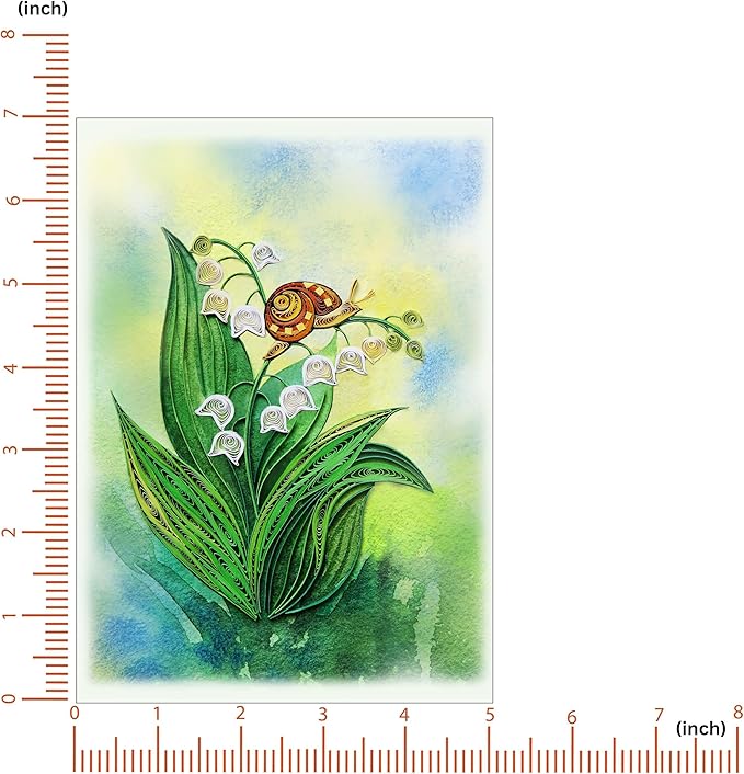 Mother's Day Card, Lily of the Valley and Snail Card, May Birth Month Flower Card, Cute Animals Card, Quilled Quilling Birthday Greeting Card for Mom Grandma Daughter