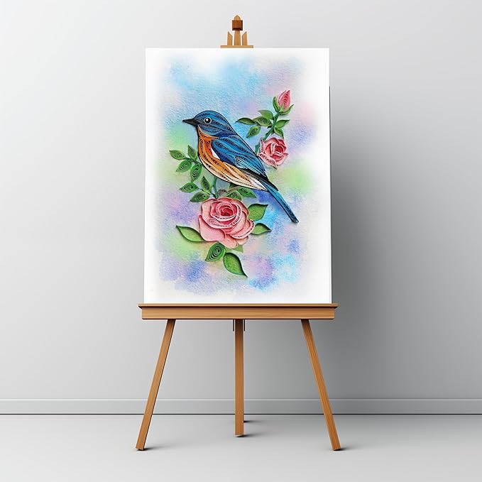 Mother's Day Card, Pastel Rose and Bird Quilling Card, June Birth Month Flower Card, Cute Animals Card, Quilled Birthday Greeting Card for Mom, Grandma, Daughter (Pastel Rose and Bird)