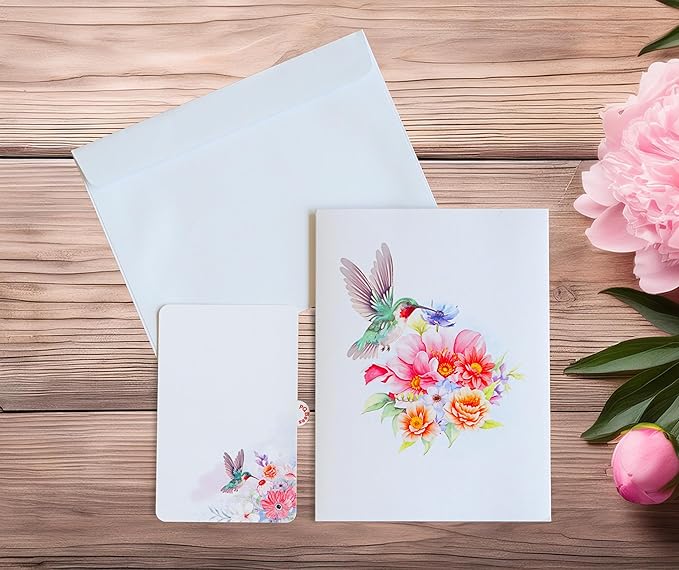 Hummingbird Flower Bush 3D Birthday Cards for Women, Mothers Day Cards, 6x8in Pop Up Gift Card for Mom, Wife, Her, Daughter, Sister, Grandma (PQ Hummingbird Flower Bush)