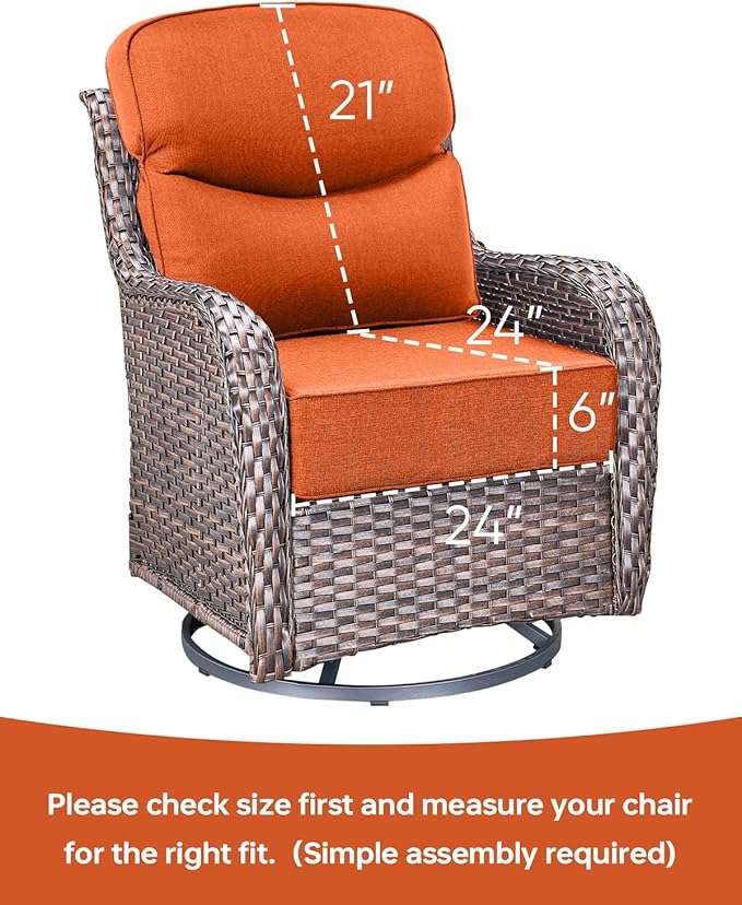 Luxury 24x24x6 Inch Smile Outdoor Cushions - 1 Set Deep Seat Water-Resistant Patio Furniture Replacement Cushion for Wicker Rattan Wood Metal Chair Glider Rocker Loveseat Sofa - Orange