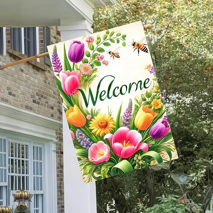 BlissYard Welcome Spring Garden Flag 12x18 Double Sided Flower Seasonal Small Flags For Outside Outdoor Decor Yard Farmhouse Holiday Spring Summer Decorations Yard Flags