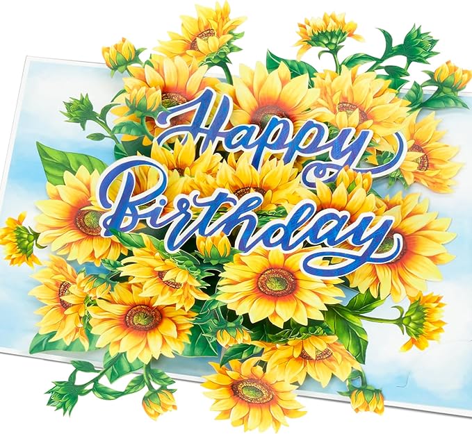 Floral Sunflowers Pop Up Card, Happy Birthday, Flowers, 3D Greeting Cards, Gifts for Mom, Mother in Law, Wife, Girlfriend, Sister, 5x7 - Includes Envelope And Message Note