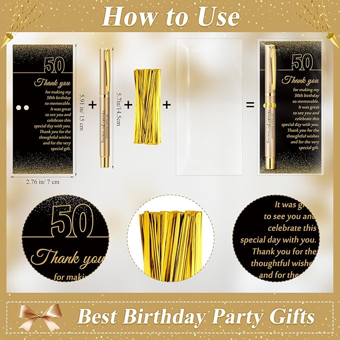 30 Set 50th Birthday Party Favor for Guest Anniversary Party Favor with Black and Gold Ballpoint Pens and Thank You Cards for Women Men Birthday Anniversary Appreciation Gifts
