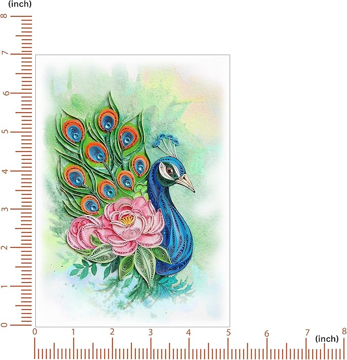 Mother's Day Card, Peony and Peacock Greeting Card, Animal Quilled Quilling, Birth Month Flower Born in November Birthday, Mothers Day Card for Mom Grandma Friend (Peony and Peacock)