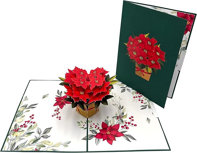 Pop Up Greeting Card Blooming Poinsettia Basket Birthday Card Flower Gift Nature Lover Christmas Flower Holiday Season Thank You Card