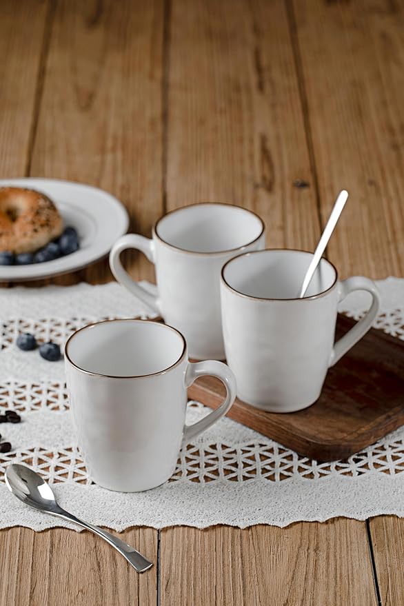 famiware Aurora Coffee Mugs, 14oz Mug Set of 4, Stoneware Mug, Cups for Kitchen, Cappuccino, Latte, Reactive Glaze, Microwave Safe, Scractch-resistant, Pearl White