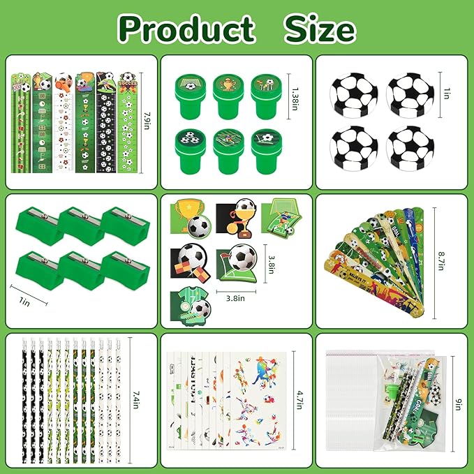 216Pcs Soccer Stationery soccer Theme Gifts Birthday Supplies Team Gift Goodie Bags Stuffer Pencils Rulers Classroom games Rewards School Office Supplies（soccer）