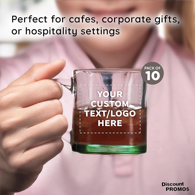 Custom Libbey Clear Glass Coffee Mugs 13 oz. Set of 10, Personalized Bulk Pack - Perfect for Coffee, Tea, Espresso, Hot Cocoa, Other Beverages - Green Bottom