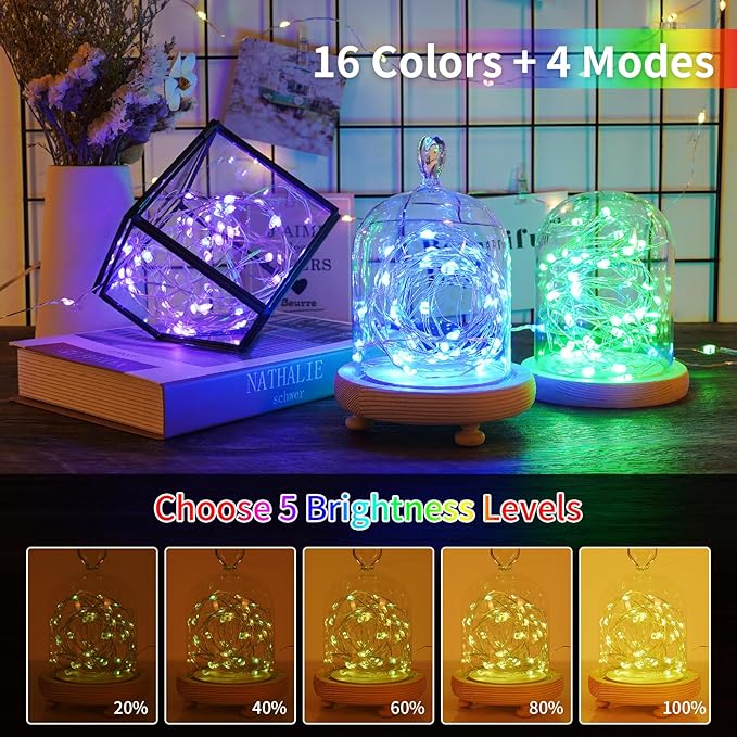 StarryEver 66ft 200LED Fairy Lights Battery Operated, 4 Pack 16.5ft 16 Color Changing String Light with Remote Timer, RGB Waterproof Twinkle Lights for Indoor Outdoor Room Gift Party Christmas Décor