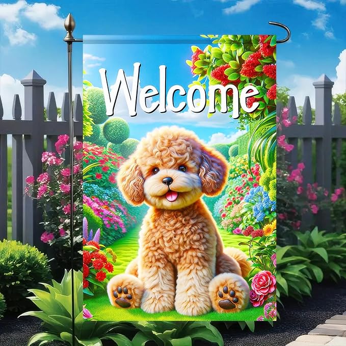 BlissYard Poodle Welcome Spring Summer Garden Flag 12x18 Double Sided Small Garden Yard House Flags Outside Outdoor Summer Porch Lawn Decoration Decor