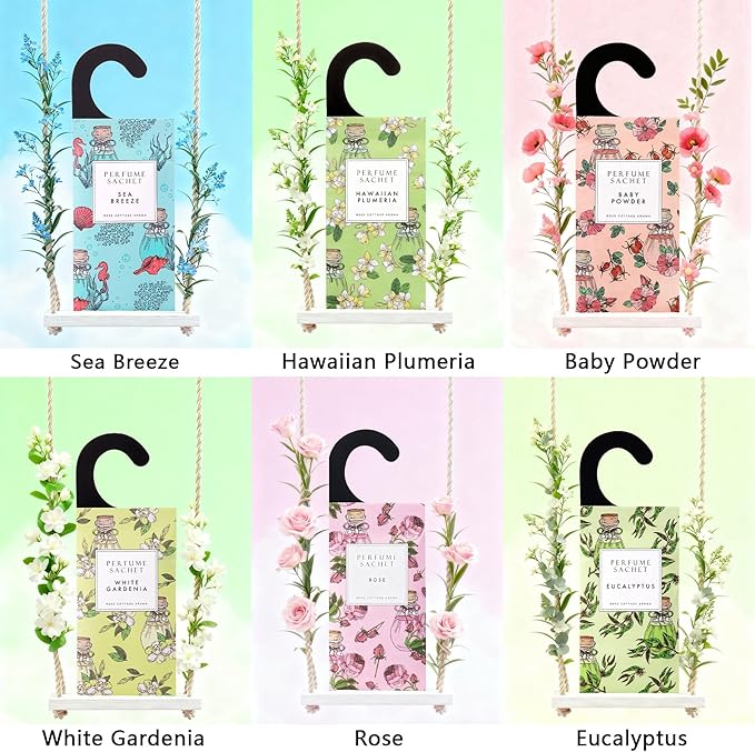 ROSE COTTAGE Large 12 Packs Hawaiian Plumeria Hanging Closet Air Freshener Scented Sachets Long Lasting Smell Goods