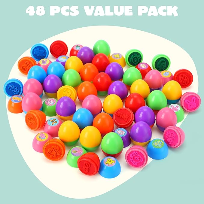 JOYIN 48 Pcs Easter Eggs Stampers Toys, Self Inking Stamps for Easter Eggs Hunt Game, Basket Stuffers Fillers, Kids Gifts, Party Favor, Classroom Prize Supplies