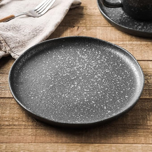 Stone Lain Stoneware Dish Set, 4 Salad Plates, Tom - Black and White