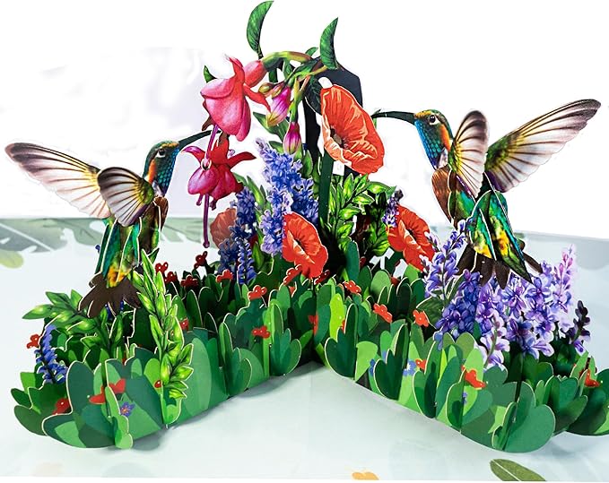 CUTE POPUP Thank you 3D popup card - Captivating Orchid and butterflies design - 6x8 inches - Memorable Keepsake for Friend, family or Colleague in any Occasion (Hummingbird)