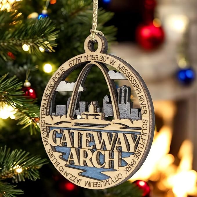 Gateway Arch National Park 3" Wood Ornament - St. Louis Skyline Christmas Decoration, Handmade in USA