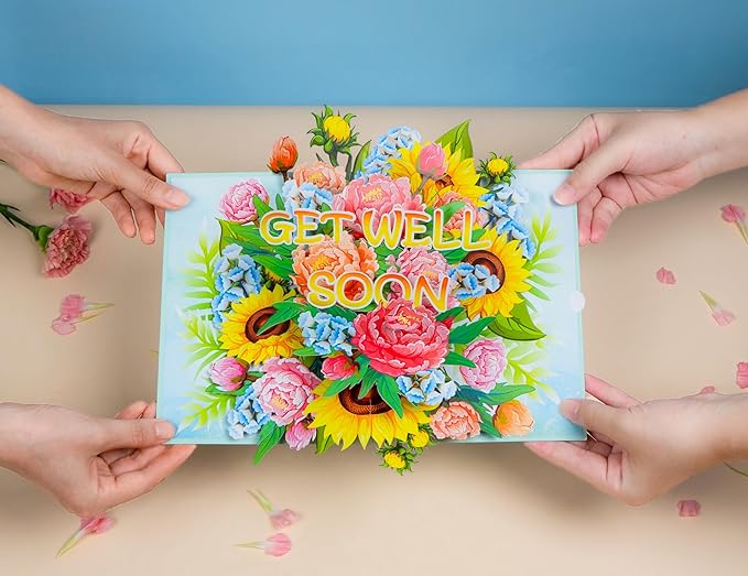 Get Well Pop Up Cards for Women, 3D Encouragement Get Better Soon Card, Colorful Thinking of you 3D for Speedy Surgery Recovery, Feel Better Soon, Kids, Friends (6x8in - Get Well Soon)