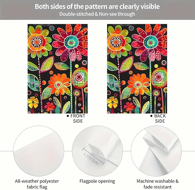 Blissyard Spring Summer Flower Garden Flag 12x18 Double Sided Vertical Fun Graffiti Floral Flower Welcome Garden Yard House Flags Decorative Art Fabric Flag for Patio Lawn Party Supplies