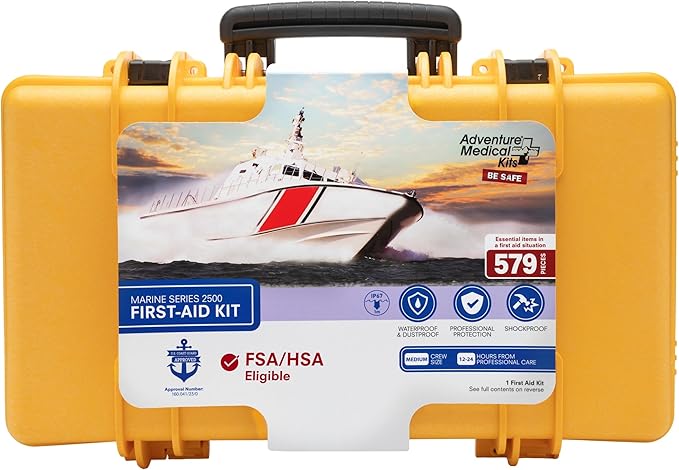 Adventure Medical Kits Marine Series Medical Kit - 2500 - Boat First Aid Kit For Medium Crews 24 Hours From Care - Includes Emergency Medical Supplies Like Bandages, Medicine, Guide Book & More