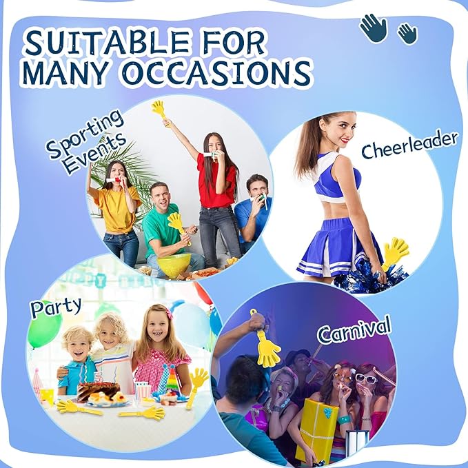 120 Pcs Sunburst Yellow Hand Clappers 7.5 Inch Clappers Noisemakers Noise Makers Party Favors Plastic Clapper for Sporting Events Cheers Ball Dance Basketball Football Noisemakers （Yellow）