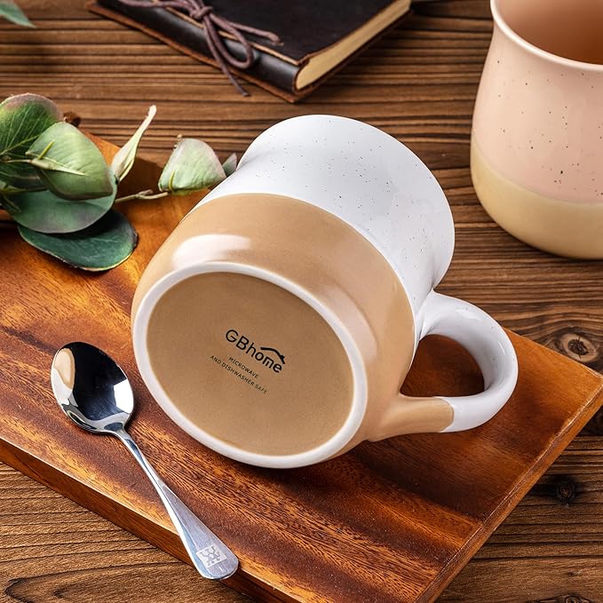 GBhome Ceramic Coffee Mugs Set of 4, 24oz Handmade Large Coffee Mugs Set with Terracotta Underside for Latte/Tea/Beer/Hot Cocoa/Cappuccino/Soup Dishwasher & Microwave Safe-Multicolor