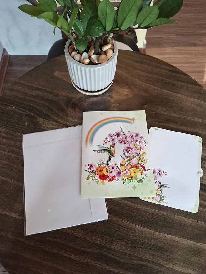 Hummingbird Orchid Card Pop Up, Birthday Card Pop Up 6 x 8 In, 3d Greeting Card For Mom, Wife, Girlfriend, Sister, Ideal Gift For Birthday, Mothers Day, Valentines Day Cards Pop Up With Envelopes