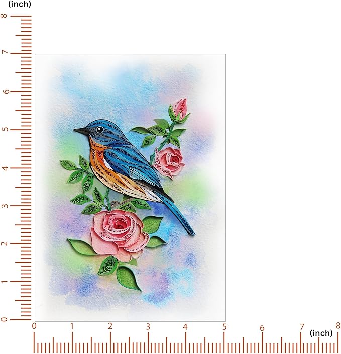 Mother's Day Card, Pastel Rose and Bird Quilling Card, June Birth Month Flower Card, Cute Animals Card, Quilled Birthday Greeting Card for Mom, Grandma, Daughter (Pastel Rose and Bird)