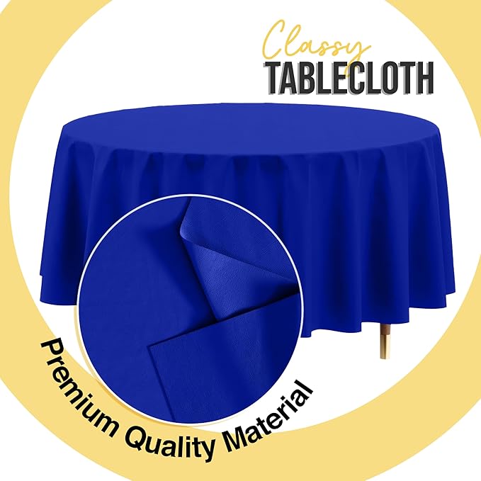 Exquisite 66% Thicker Premium Dark Blue Round Tablecloth 0.5 Mil 12 Pack Plastic Table Cloth Disposable 84 Inch Round Plastic Tablecloth Won't Tear Easily Like Cheap Thin Brands