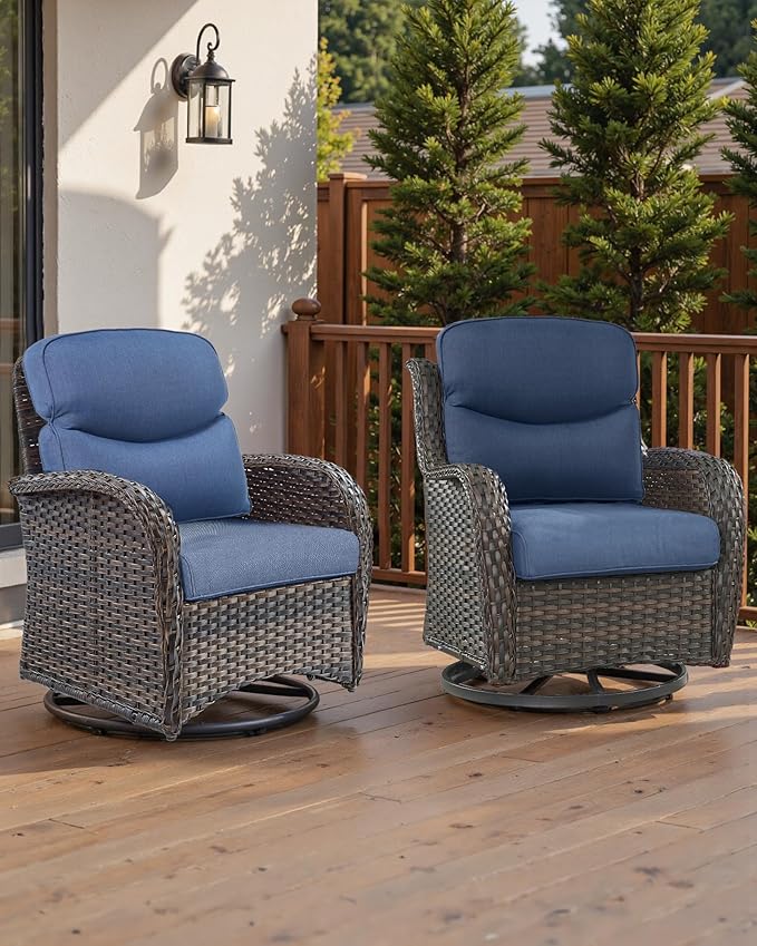 Pop 22x25/22x24 Outdoor Chair Cushions Set of 4 - Heavy Duty High Back Replacement Zippered Cushion for Patio Furniture Dining Rocking Chairs Loveseat L-Shape Sofa - Navy Blue/Smile