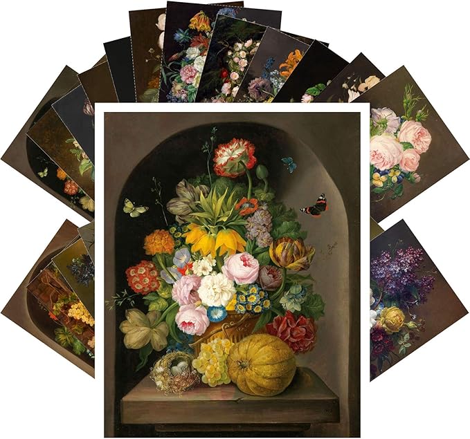 PIXILUV Vintage PostCards 24 pcs FLOWERS STILL LIFE BOUQUET Antique Museum Painting Art by Franz Retro Poster REPRINT