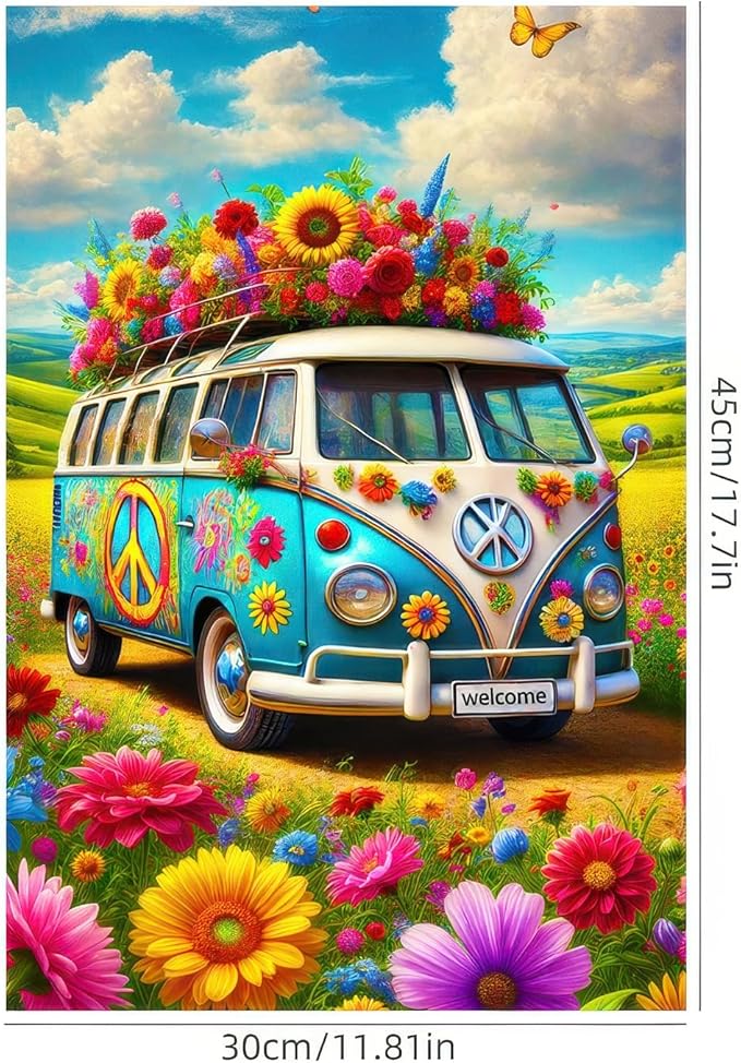 HOMETITUTE Welcome Spring Garden Flag Floral Bus with Butterfly Double Sided 12x18 Inch Spring Summer Garden Flag Outdoor Yard Flags for Lawn Porch Patio House Decoration
