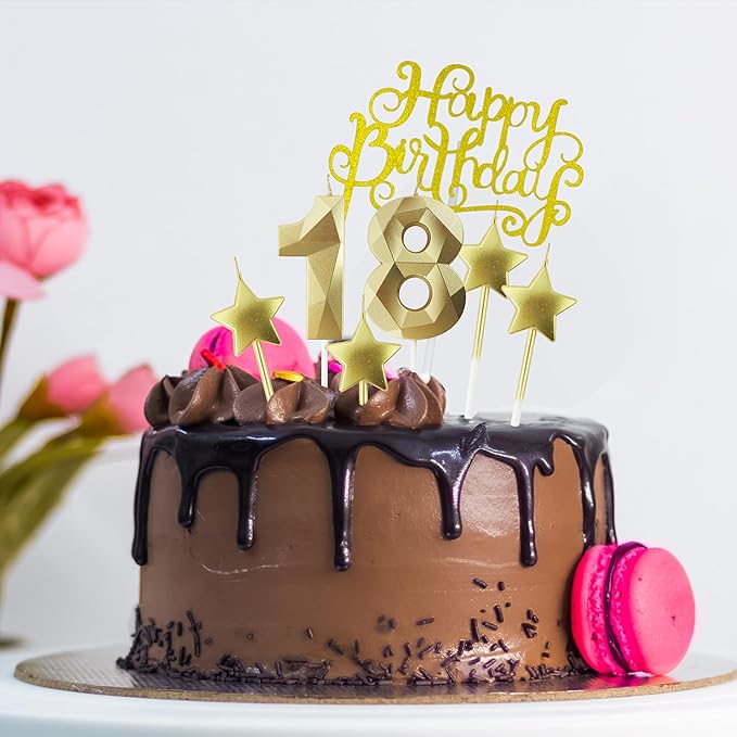 Golden Number 14 Birthday Candles and Star Birthday Candles 2.76 inch Birthday Cake Candles 3D Diamond Shaped Candles are Suitable for Birthday Parties and Anniversary Cake Decorations Candles