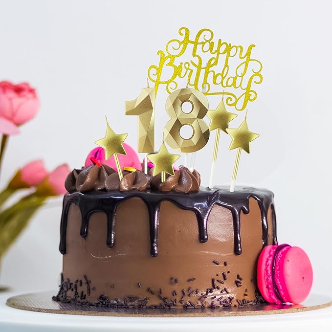Golden Number 65 Birthday Candles and Star Birthday Candles 2.76 inch Birthday Cake Candles 3D Diamond Shaped Candles are Suitable for Birthday Parties and Anniversary Cake Decorations Candles