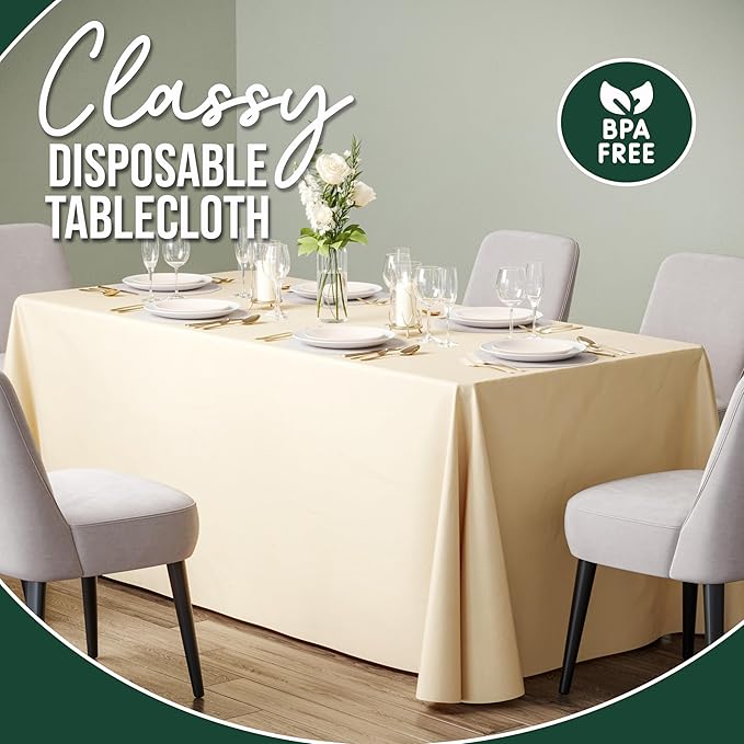 Exquisite 6 Pack Ivory Plastic Table Cloth - 70 x 120" Rectangle Disposable Tablecloth for Parties - Rectangle Tablecloth - Disposable Table Cloths for Parties - Great for Picnics And Formal Events