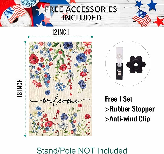 Baccessor 4th of July Patrioctic Garden Flag 12.5 x 18 Inch Double Sided God Bless America Memorial Day Floral Yard Flag Vertical Summer Seasonal Farmhouse Yard Outdoor Decoration