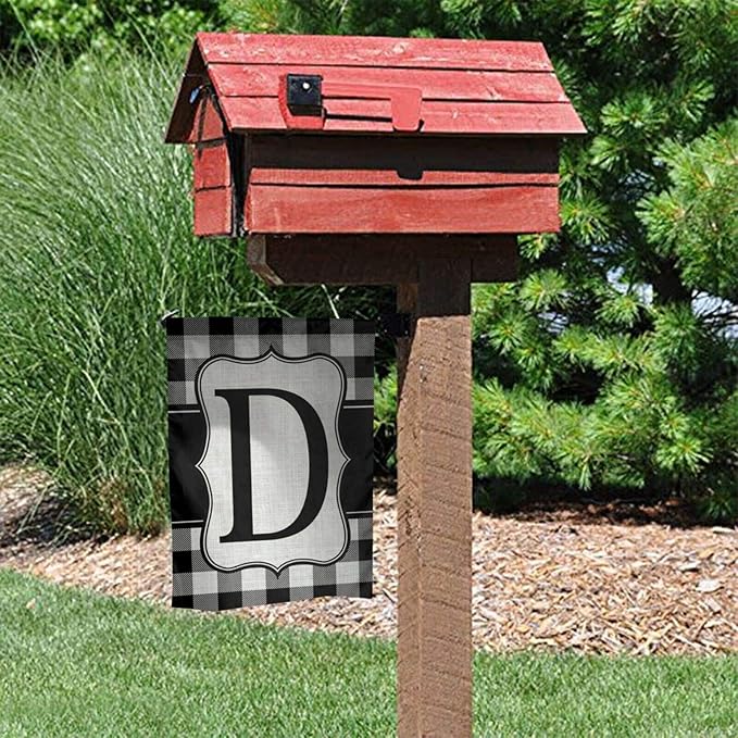 YANGHOME Monogram Initial D Burlap Garden Porch Lawn Flag Farmhouse Decorations Mailbox Decor Welcome Sign 12x18 Inch Small Mini Size Double Sided Flax Nylon Linen Fabric
