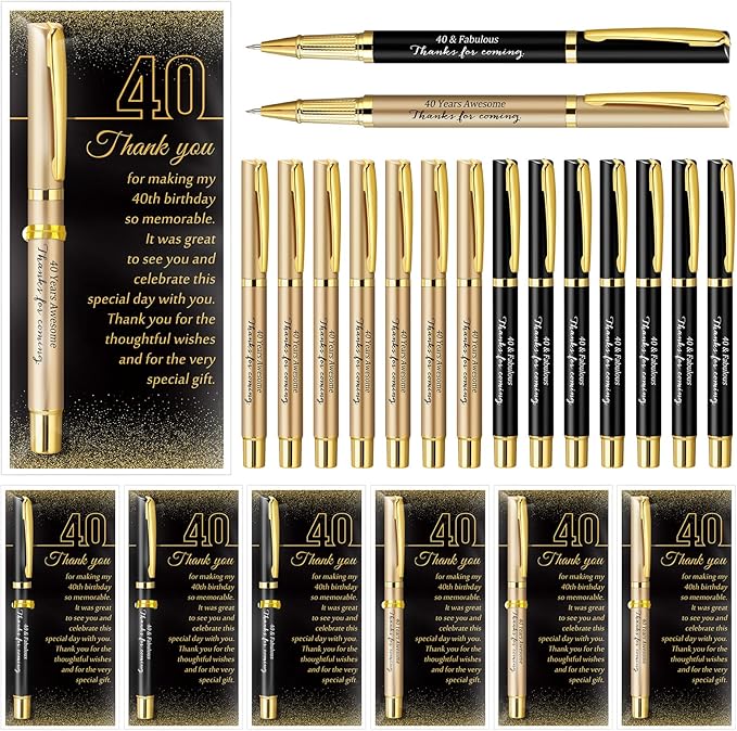 50 Set 40th Birthday Party Favor for Guest Anniversary Party Favor with Black and Gold Ballpoint Pens and Thank You Cards for Women Men Birthday Anniversary Appreciation Gifts