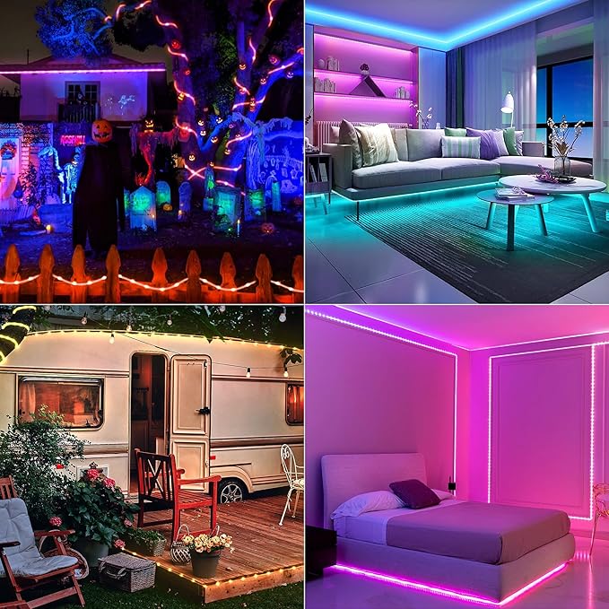 StarryEver 50ft 150LED Rope Lights Outdoor String Lights, 24 Colors+Warm White Outdoor LED Lights Plug in, RGB Color Changing Rope Light with Remote Rope Lighting for Camping Garden Patio