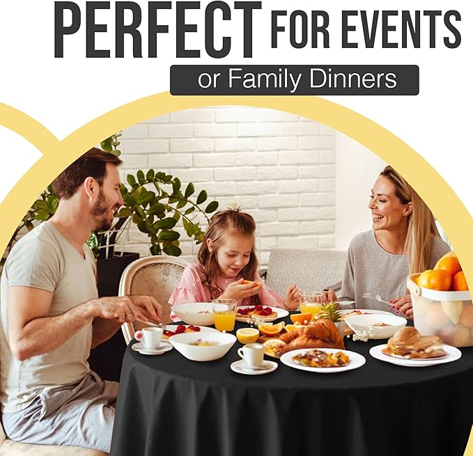 Exquisite 66% Thicker Premium Black Round Tablecloth 0.5 Mil 12 Pack Plastic Table Cloth Disposable 84 Inch Round Plastic Tablecloth Won't Tear Easily Like Cheap Thin Brands
